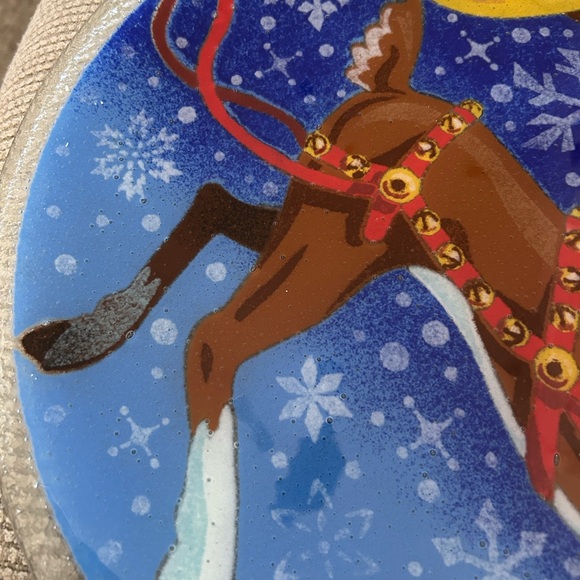 Peggy Karr Retired 14” Christmas Reindeer Fused Art Glass Platter/Plate. New - Picture 5 of 11